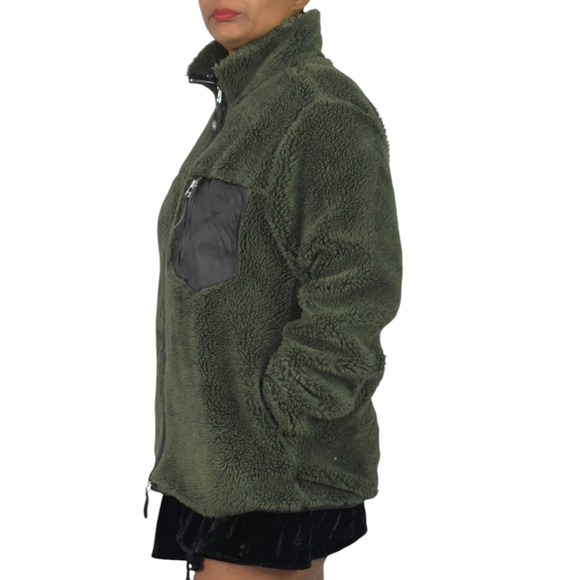 Anine Bing Ryder Faux Fur Jacket Green Olive Sherpa Teddy Plush Zip Front Small - Picture 10 of 16
